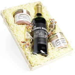 Panier gourmand 1 bouteille vin rouge/2 pâtés/2 papillotes chocolat