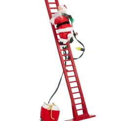 Père Noël animé et musical escaladant une échelle H. 110 cm