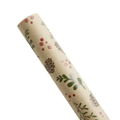 Rouleau papier cadeau kraft 100% recyclé uni rouge ou imprimé feuillage L200x70cm