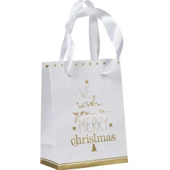 Sac cadeau de Noël blanc et doré petit modèle