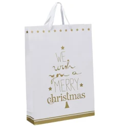 Sac cadeau de Noël blanc et doré grand modèle