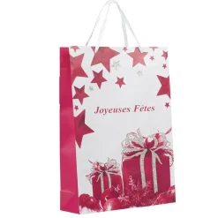 Sac cadeau Joyeuses fêtes blanc et violet h.46 cm