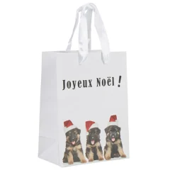 Sac cadeau Joyeux Noël motif chiens petit modèle