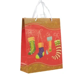 Sac cadeau motif chaussettes Noël modèle moyen
