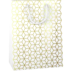 Sac cadeau motifs géométriques blanc et doré