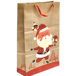 Sac cadeau naturel motif Père Noël rouge blanc XL