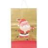 Sac cadeau naturel motif Père Noël vert rouge XL