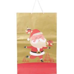 Sac cadeau naturel motif Père Noël vert rouge XL