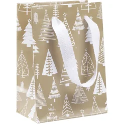 Sac cadeau Noël imprimé doré L10,8x14,6 cm
