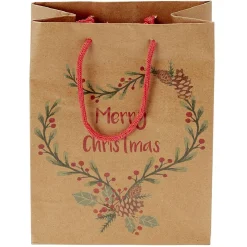 Sac cadeau papier recyclé certifié FSC® marron lanière rouge Taille M