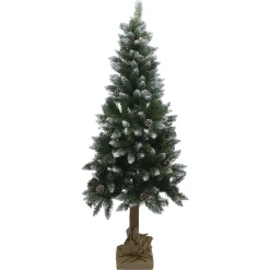 Sapin artificiel enneigé tronc aspect bois sac jute Ø90xH180cm