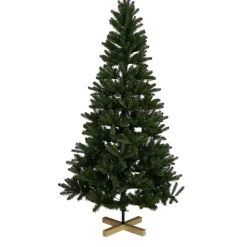 Sapin de Noël Vert effet réel avec pied en bois H210 cm