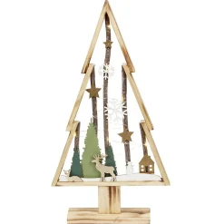 Sapin lumineux à poser en bois déco Noël naturel et blanc