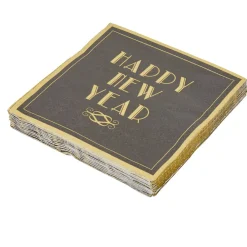 Serviette en papier noir et or design Happy New Year