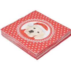 Serviette en papier rouge design chien de Noël x20