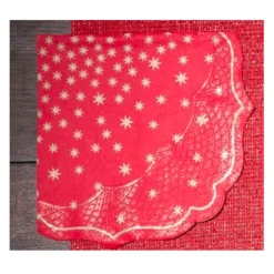 Serviette forme baroque rouge étoiles doré x12