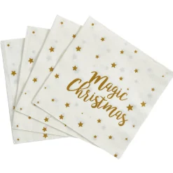 Serviette inscription Magic Christmas blanche et dorée x20