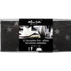 Serviette jetable pré pliée noire étoiles argentées x12