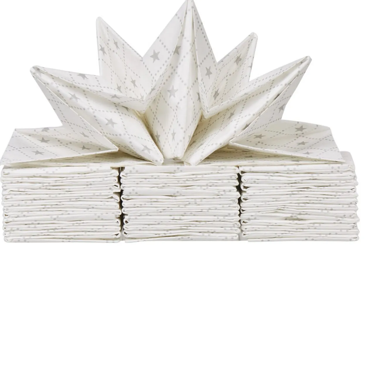 Serviette jetable pré pliée blanche étoiles argentées x12