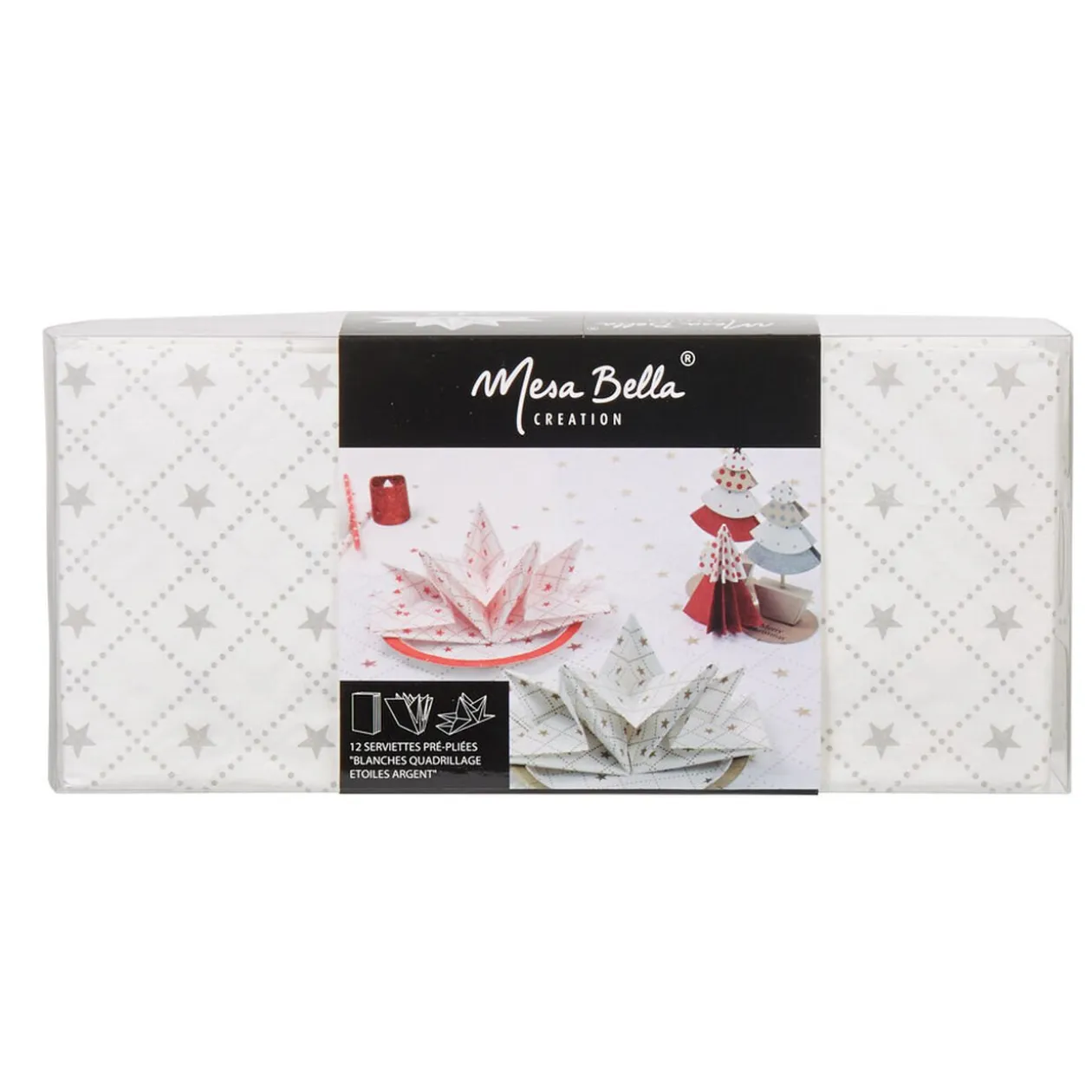 Serviette jetable pré pliée blanche étoiles argentées x12