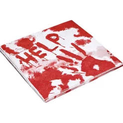 Serviette ronde en papier Halloween imprimé sang blanc et rouge x8