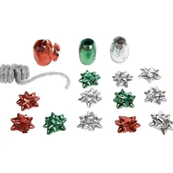 Set noeud et ruban pour cadeau rouge vert argenté