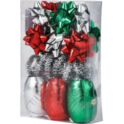 Set noeud et ruban pour cadeau rouge vert argenté