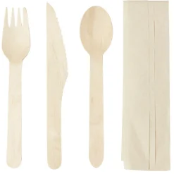 Set pique nique couverts en bois et serviette en papier 20 pièces