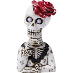 Squelette lady Halloween LED polyrésine noir et blanc avec rose rouge