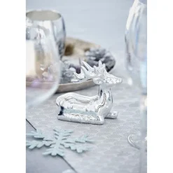 Statuette cerf argenté Noël givré