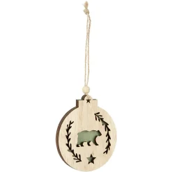Supension ronde en bois nature motif animal
