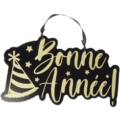 Suspension Bonne Année en bois noir et doré