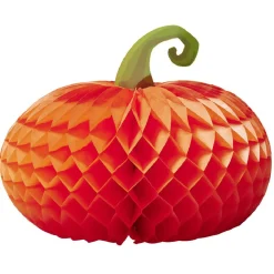 Suspension citrouille en papier orange et vert x3