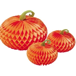 Suspension citrouille en papier orange et vert x3