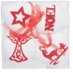 Suspension coeur imprimé blanc et rouge Noël x4