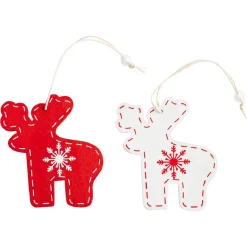 Suspension de Noël en bois forme flocon et cerf rouge blanc x12
