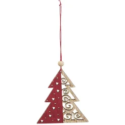 Suspension de Noël en bois Ange Étoile Renne Sapin naturel rouge x24