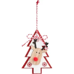 Suspension de Noël en bois forme étoile ou sapin avec tête de renne 11x11cm