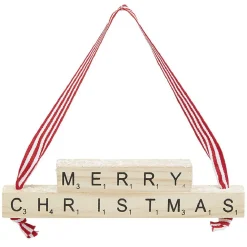 Suspension de Noël insciption Merry Christmas en bois