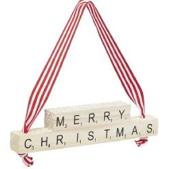 Suspension de Noël insciption Merry Christmas en bois