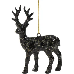 Suspension de Noël renne craquelé noir doré H.13 cm