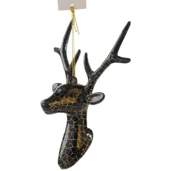 Suspension de Noël renne craquelé noir doré H.13 cm