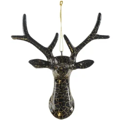 Suspension de Noël renne craquelé noir doré H.13 cm