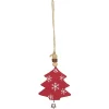 Suspension de Noël Étoile en bois motif traditionnel rouge blanc