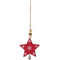 Suspension de Noël Étoile en bois motif traditionnel rouge blanc