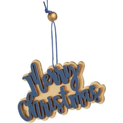 Suspension Merry Christmas doré et bleu L10x6cm