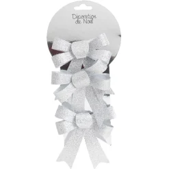 Suspension noeud de Noël pailleté argenté x3