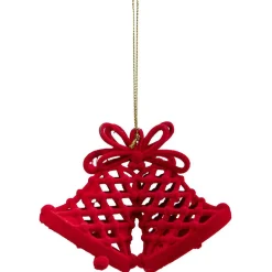 Suspension Noël double cloche velours rouge H.10,5 cm