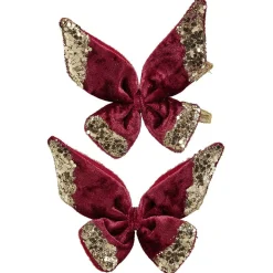 Suspension Noël noeud velours rouge et doré pailleté x2