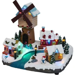Village de Noël lumineux 18LED avec moulin à vent musical et animé H22cm